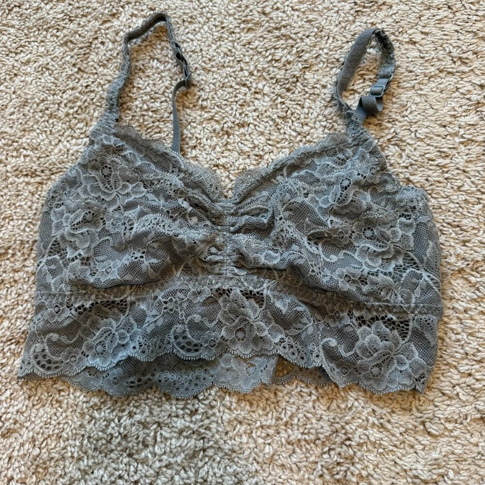 Victoria's Secret PINK Lace Bralette Women's Grey Size L/G Adjustable Straps